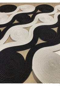 Resim Mavaux Quantum Jüt Görünümlü Hasır Özel Yapım Kilim Siyah - Beyaz 