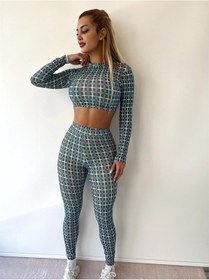 Resim Pink Life Mint Yeşili Ekose Desenli Pantolonlu Ikili Takım-Mint Yeşili 