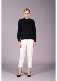 Resim Sempre Kadın Yarım Balıkçı Yaka Çizgi Desenli Simli Triko Yün Kazak 2528 Siyah Siyah 