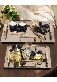 Resim Reverence Gold 4 Kulplu Söz Tepsisi Ve Damat Kahve Fincanı Siyah Siyah 