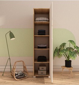 Resim Flora 1 Kapaklı 5 Raflı Gardırop Safir Meşe - Beyaz Elbise Dolabı 