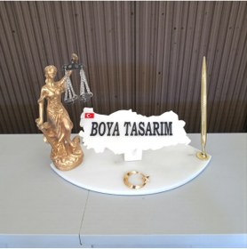 Resim ecay mermer ürünleri Doğal Beyaz Mermer İsimlik Sümen Takımı Kalem ve Terazi Metal Ay Yıldızlı 