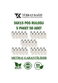 Resim 56x15 Pos Rulosu 5 Paket 50 Adet Termal Rulo - Yazarkasa Pos Rulosu - Pos Kağıdı 