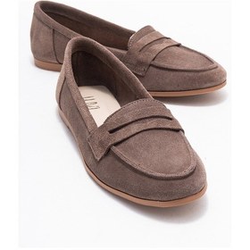 Resim Luvishoes F02 Vizon Süet Hakiki Deri Kadın Loafer Ayakkabı Vizon 