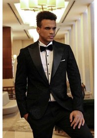 Resim Wessi Hipnoz Desen Sivri Yaka Slim Fit Siyah Erkek Smokin Ceket Siyah 