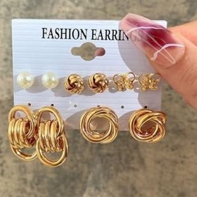 Resim 5 Çift Gold Halka Kelebek Kadın Küpe Seti ev23sr 