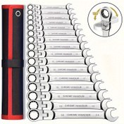 Resim Ergonomik Tutuş - Araba, Bisiklet ve Yelkenli Tamir için Uygun, Krom Vanadyum Çelik Cırcır Anahtar Seti - Ayarlanabilir Tork/Universal Mafsal/Ergonomik Saplı Çok Fonksiyonlu 16.2mm Çift Tork Kombinasyonlu Endüstriyel Sınıf 12 Diş Tasarım, Dayanıklı Krom Vanadyum Dişler 
