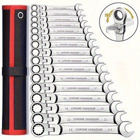 Resim Ergonomik Tutuş - Araba, Bisiklet ve Yelkenli Tamir için Uygun, Krom Vanadyum Çelik Cırcır Anahtar Seti - Ayarlanabilir Tork/Universal Mafsal/Ergonomik Saplı Çok Fonksiyonlu 16.2mm Çift Tork Kombinasyonlu Endüstriyel Sınıf 12 Diş Tasarım, Dayanıklı Krom Vanadyum Dişler 
