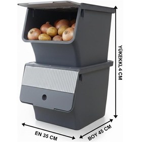 Resim Füme 2'li 33 Lt Modubox Kayar Kapaklı Saklama Kabı & Patates Soğan Kovası & Erzak Kutusu Füme 
