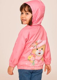 Resim Mika Bebek & Çocuk Ayıcık Baskılı Pembe Kapüşonlu Kız Çocuk Kız Bebek Yağmurluk 