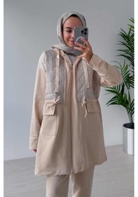 Resim Kahijab İp Bağlama Çift Cep Kapaklı İki İplik Takım - Bej Bej 