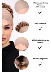 Resim Loggia Kaymayan Fırfırlı Silikonlu Dikişsiz Bone - Kaymaz Kadın Tesettür Bağlamalı İç Bone-vizon Vizon 