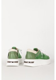 Resim Dericlub Kadın Bağcıklı Sneaker Kalın Taban Ayakkabı Gerçek Deri Rc 17908 Yeşil Null Yeşil 