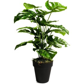 Resim Yapay Ağaç Salon Bitkisi Monstera 70 cm 18 Yaprak Antrasit Saksıda 