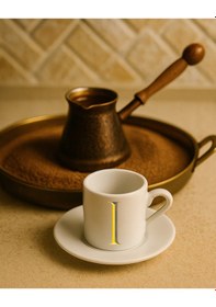 Resim Türk Kahvesi Fincanı Baş Harf Baskılı Beyaz - Altın44 