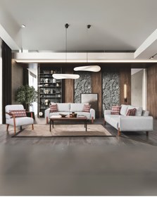 Resim Velura Home & Living Astana Bohem Koltuk Takımı 3 3 1 1 & Mekanizmalı Genişleyebilir Yataklı Koltuk - Gri Bukle Kumaş 