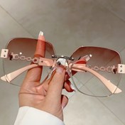 Resim Kadınlar için şık büyük kare çerçevesiz moda gözlükleri - Şık zincirli bağlantı tasarımı, renk geçişli lens, hafif plastik çerçeve, tüm mevsimler için rahat giyim için mükemmel, her gün moda gözlükleri | Şık Gözlükler | Dayanıklı Moda Gözlükleri 