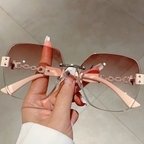 Resim Kadınlar için şık büyük kare çerçevesiz moda gözlükleri - Şık zincirli bağlantı tasarımı, renk geçişli lens, hafif plastik çerçeve, tüm mevsimler için rahat giyim için mükemmel, her gün moda gözlükleri | Şık Gözlükler | Dayanıklı Moda Gözlükleri 