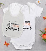 Resim Bitmeyen Kartuş Bk Kids Herkes Bana Ben Teyzeme Hastayım Tasarımlı Bebek Body Zıbın Ve Mama Önlüğü Hediye Seti - Mod 