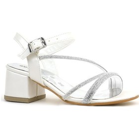 Resim Hapshoe Tiana Sedef Taşlı Kız Çocuk Abiye Kalın Topuklu Ayakkabı Ekru 