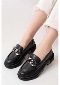 Resim Kadın Somo Siyah Cilt Kalın Tokalı Loafer Ayakkabı Siyah Siyah 