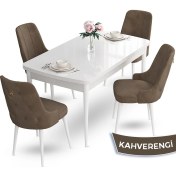 Resim Canisa Concept Nev Serisi 80 x 132 cm Açılabilir Beyaz Mutfak Masa Takımı 4 Sandalye Gold Halkalı 