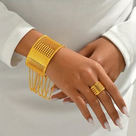Resim 1 Set Vintage Lüks 18K Altın Kaplama Boş Mücevher, Şık Orta Doğu Ramazan Kolye ve Yüzük Kombosu, Alaşım, Düğünler, Yemekler ve Günlük Giyim için 