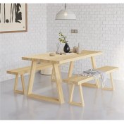 Resim Trend Wood Doğal Ahşap Masif Yemek Masası & Bench 