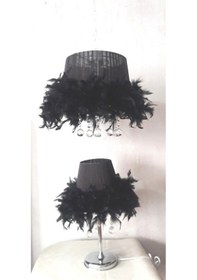 Resim Siyah Tüylü Taşlı Avize Abajur 