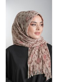 Resim Hürrem Bone Bej Pratik Hazır Geçmeli Tesettür Eşarp Kesik Elyaf Piliseli Çiçe (553629989) Bej 