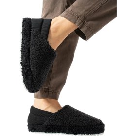 Resim Kadın Lastikli Kaymaz Taban Peluş Havlu Kumaş Ev Ayakkabısı Panduf Siyah 