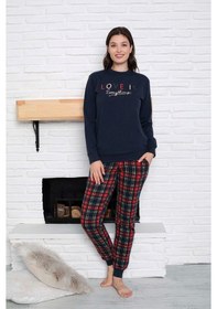 Resim Guava Kadın Bisiklet Yaka Bilek Manşet/lastikli 2 İplik Cepli Kışlık Jogger Eşofman Pijama Takımı Homewear Lacivert 