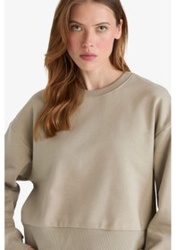 Resim Defacto Boxy Fit Bisiklet Yaka Basic Düz Sweatshirt B8568ax25aukh475 Haki 
