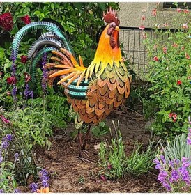 Resim Yifomall "dayanıklı Metal Bahçe Horozu Dekoru - 35x25cm Şık Dış Mekan Aksesuarı" 