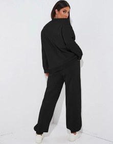 Resim Minimal Los Angeles Sweatshirt Eşofman Altı Jogger- Siyah Alt Üst Takım Oversize Bisiklet Yaka Siyah 