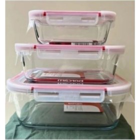 Resim 3'lü Turuncu Borcam Saklama ve Fırın Kabı Seti 780CC-1800CC-3350CC 