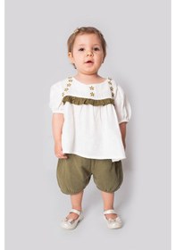 Resim Marvello 6 -9 Aylık Kız Bebek Roba Nakışlı Müslin Ikili Takım %100 Pamuk Yazlık Bluz Ve Şort Çok Renkli 