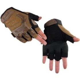 Resim Mechanix Yarım Parmak Eldiven- Taktik Destekli Kadın&erkek Unisex Eldiven L-bej Bej 