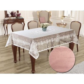 Resim Örme Pano Desenli Masa Örtüsü Seti 160 220 Sultan Gül Kurusu Gül Kurusu 