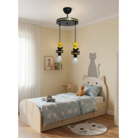 Resim Eyzhen Çocuk Odası Sarı Kedi Figürlü Hologram Şeritli 2'li Sarkıt Avize 