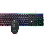 Resim Hxsj V300y Renkli Arka Aydınlatmalı Oyun Klavyesi Mouse Seti Rgb Parlayan Usb Multimedya Ergonomik Mouse Klavye Kombinasyonları 