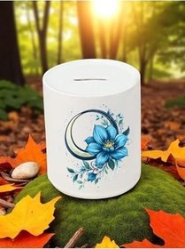 Resim Ay ve Çiçek Baskılı 3'lü Seramik Kumbara 