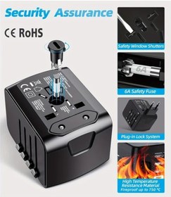 Resim Boatshop1 Mavi Dünya Çapında Seyahat Adaptörü Tip C 3 Usb Port Ve Ac Prizi Evrensel Seyahat Adaptörü Siyah Mavi 