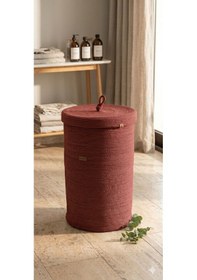 Resim Kirli Çamaşır Sepeti 45cm Bordo Pamuk Polyester Jüt İp El Emeği İle 