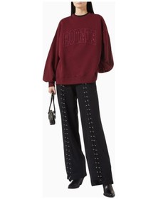 Resim Rotate Birger Christensen Bordo Organik Kot Nakışlı, Oversize Kadın Sweatshirt 