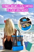 Resim minufco Termos Bölmeli Soğuk Tutuculu Mavi Plaj Çantası 