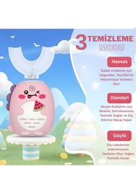 Resim Npo 208 Şarjlı Ultrasonik 3 Modlu U Dizayn Çocuk Diş Fırçası - Pembe Şarjlı 