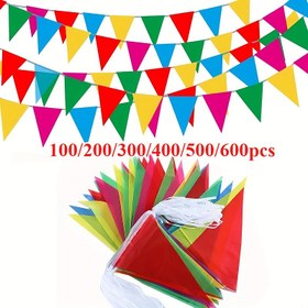 Resim 100/200/300/400/500 adet Çok Renkli Flama Bayraklar - Naylon Kumaş Dekorasyon, Açılış Karnevalı Süslemesi, İlgi Temalı Şenlik Partisi Beziği ve Sınık Odası, 1 Ekim Cadılar Baba'si Noel Tema Afişleri, 1. Yaş ile Mutlu Yeni Dojum Günü Bezeler 