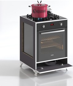 Resim Kenzlife Ankastre Modülü Kabini Altın3 Gri Fırın Ocak Dolabı Kapaklı Ayaklı 