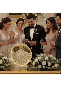 Resim Evlilik Sepetim Düğün-nişan Gold Aynalı Pleksi 50 Cm Yuvarlak Misafir-hatıra Anı Defteri-kutusu + Şövale Ve Kalem Hediyeli 